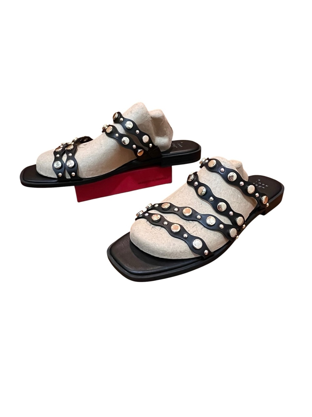 A New Day Black Studded Sandals Strappy Slide Mule Flats Goth Urban Beach Size 9 - Picture 2 of 9